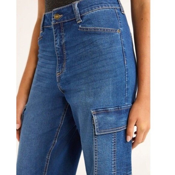 Sofia Jeans Womens Relaxed Straight High Rise Cargo Jeans Dark Wash Size 14 - Picture 2 of 10